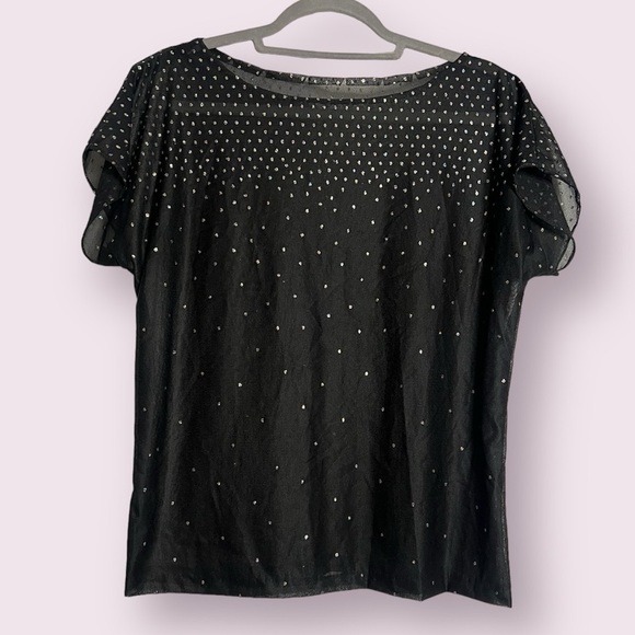 Tops - Black Sheer Ombre Glitter Dot Top Medium
